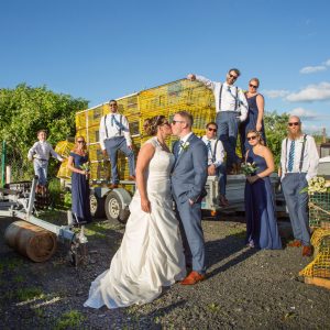 cape ann marina wedding wedding party on lobster traps