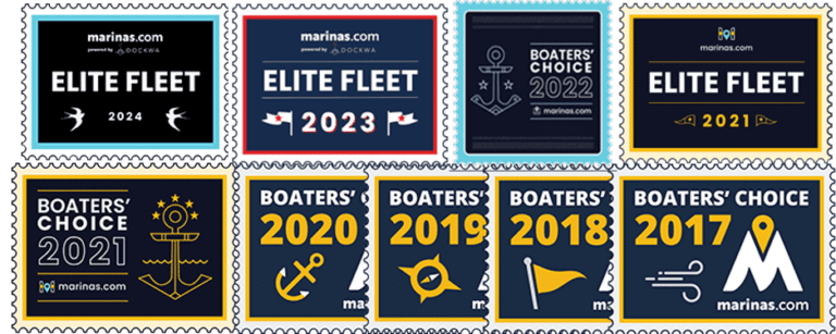 Boater Choice Awards badges best marina and elite marina 2017-2024