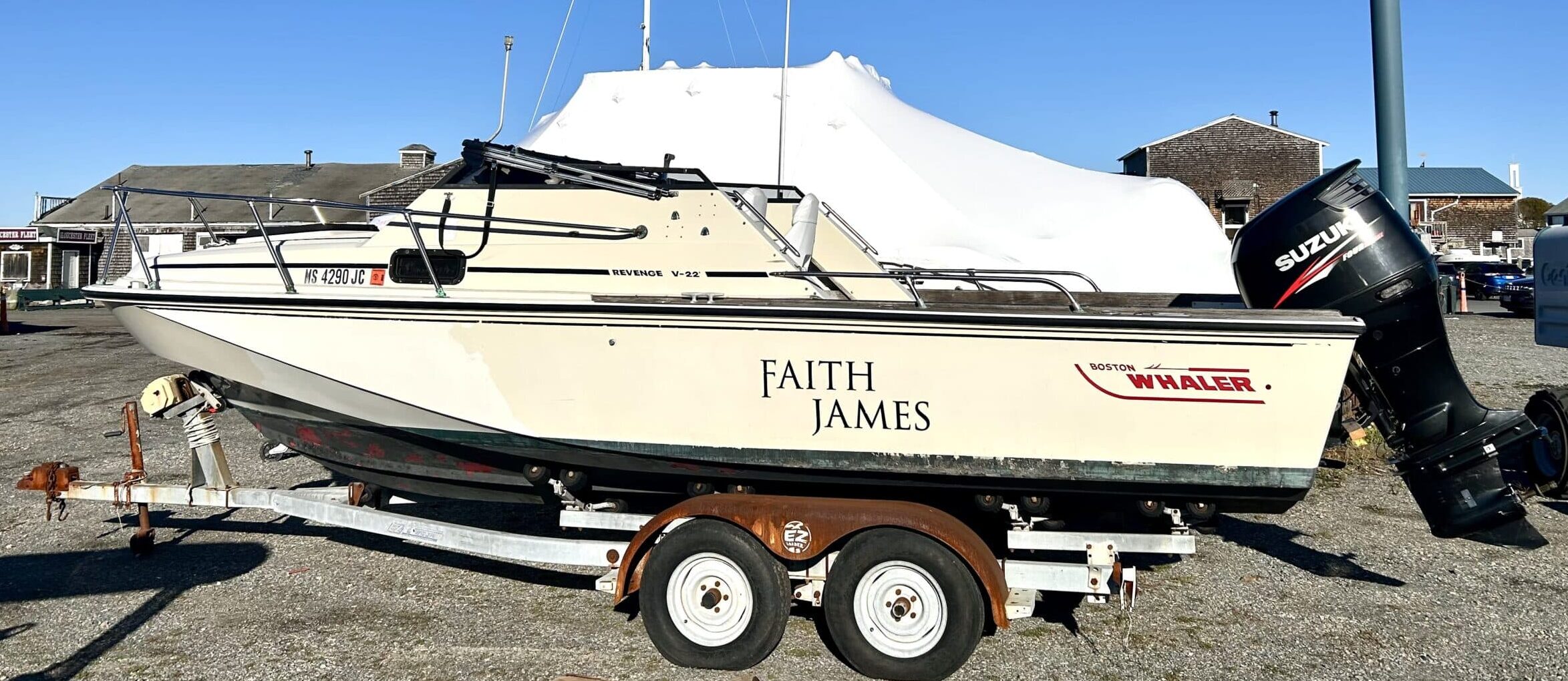 Boston Whaler boat on a trailer