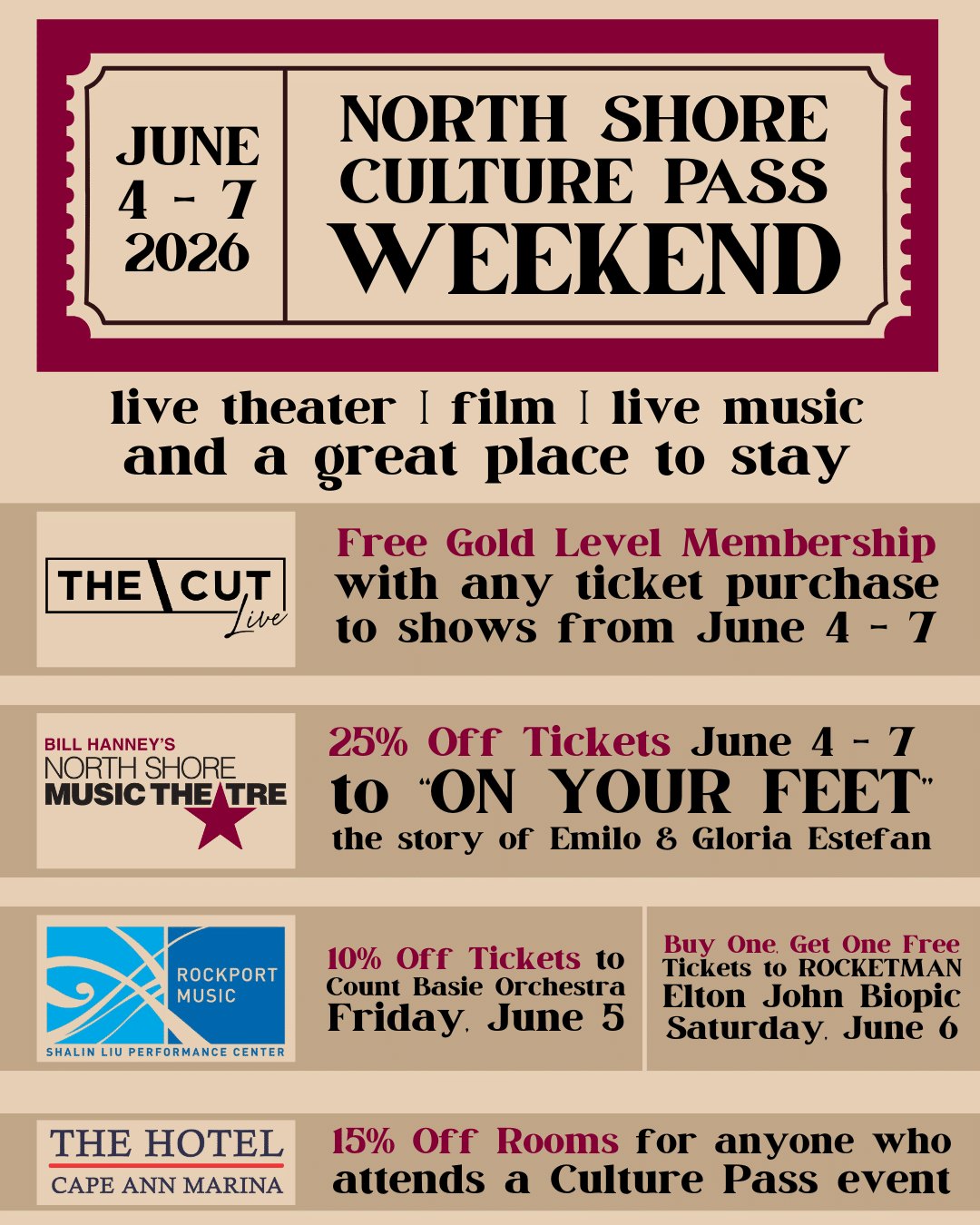 Flyer with discounts for Culture Pass Weekend Jun 4-7