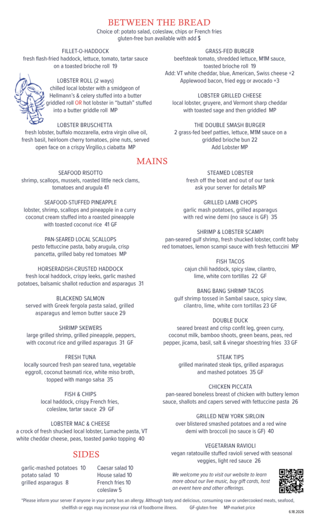 Mile Marker One dinner menu summer 2026