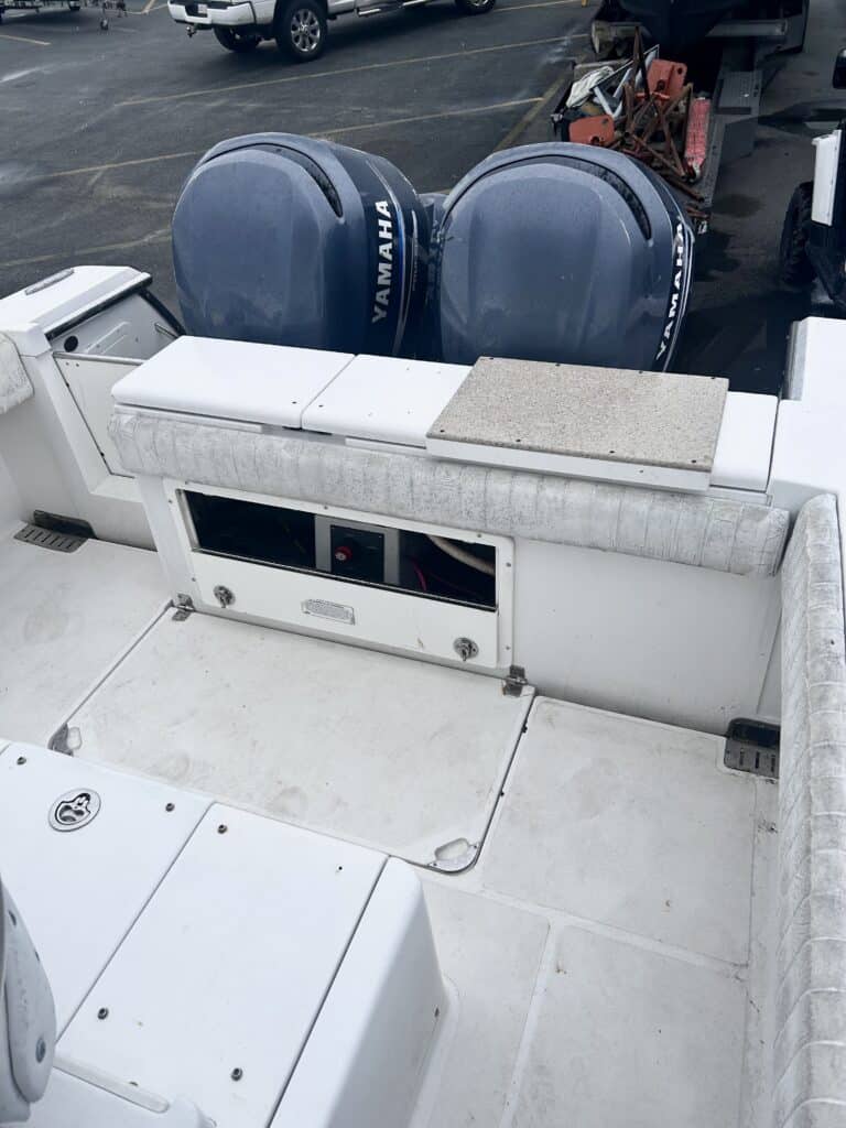 aft deck of boat two outboards