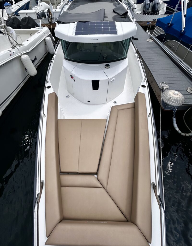 front of boat with cushions