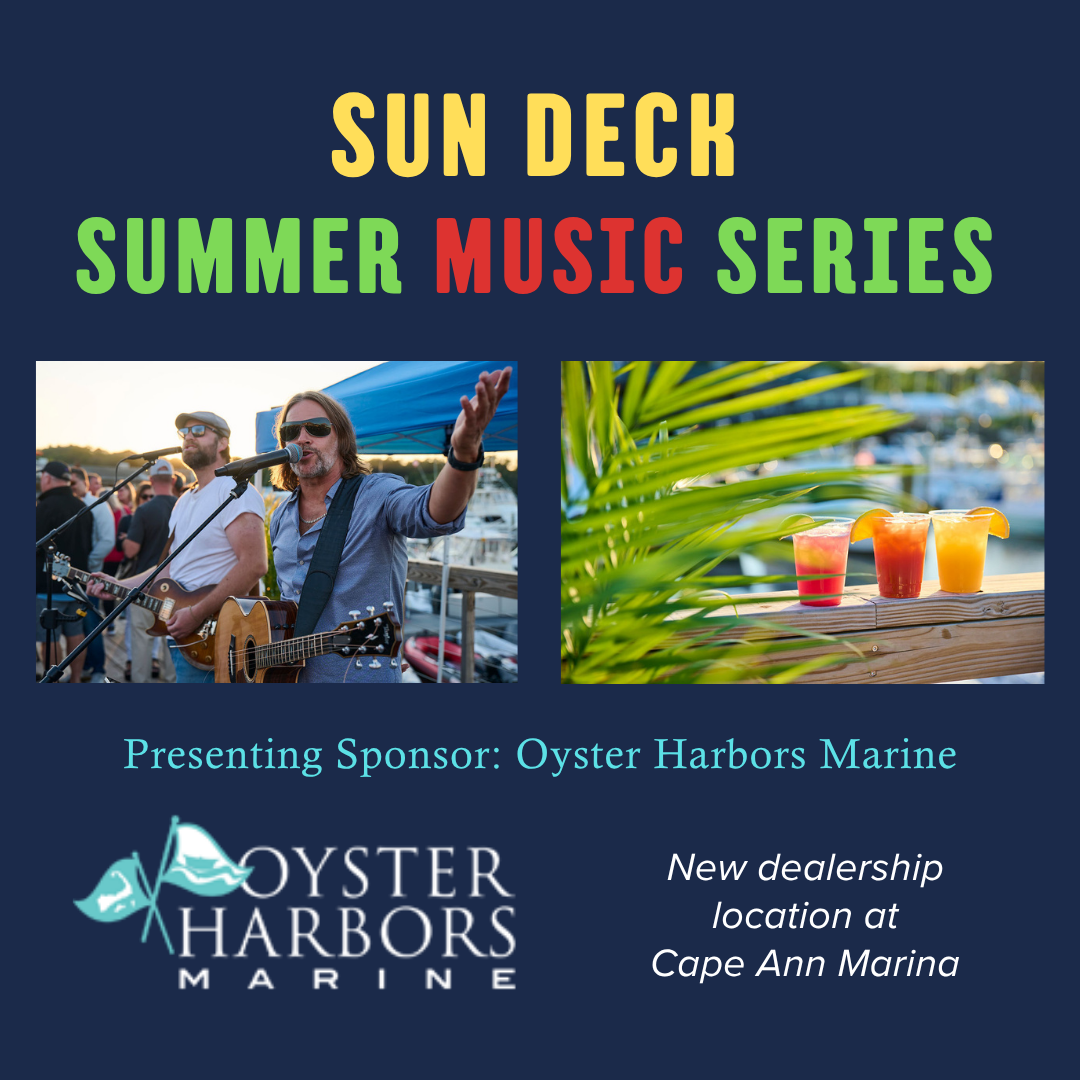 Sun Deck Summer Music Series guy singing cocktails sponosred by Oyster Harbors Marine