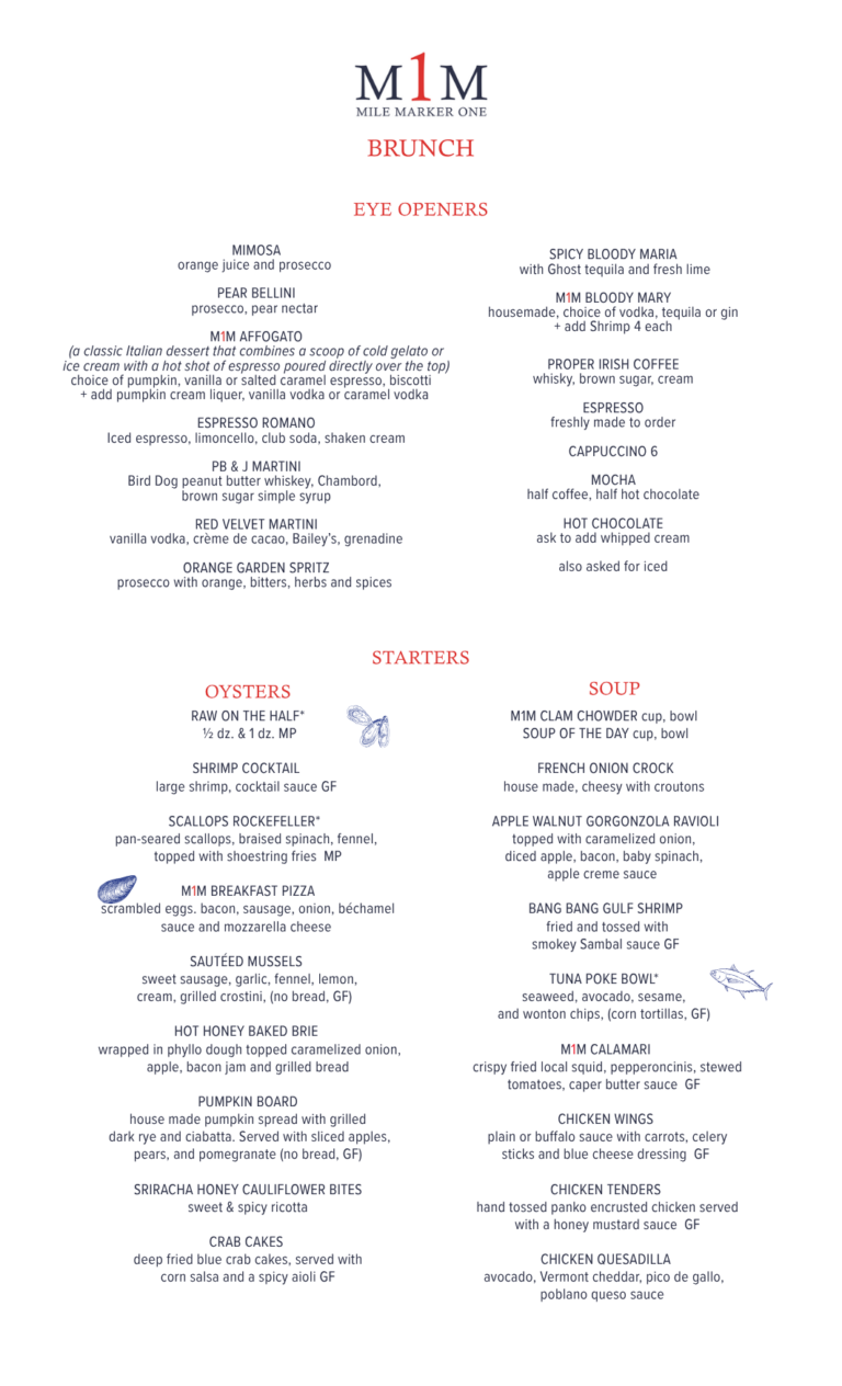 Brunch Menu Milemarkerone