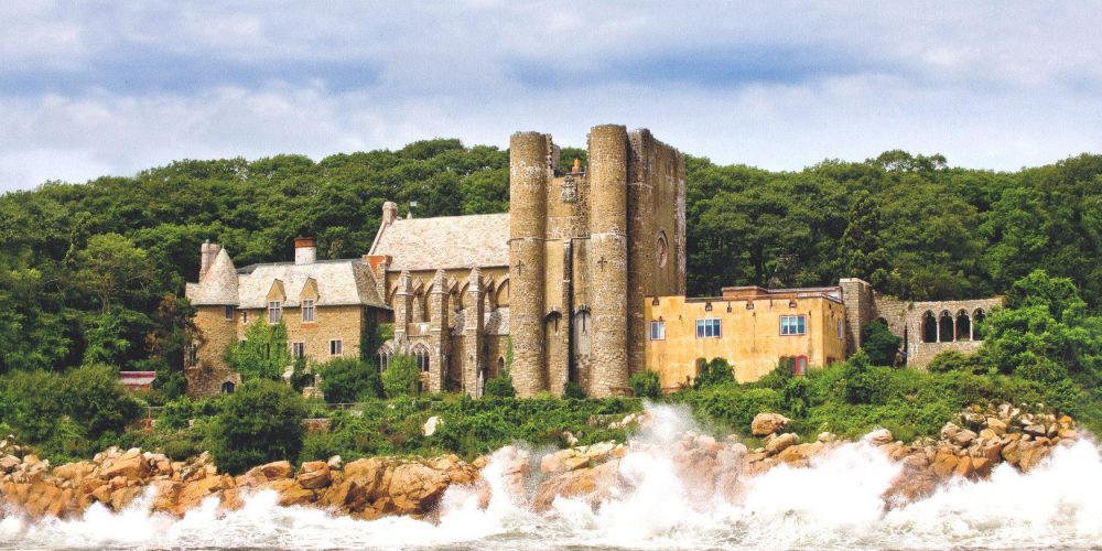 Hammond Castle on the water waves crashing