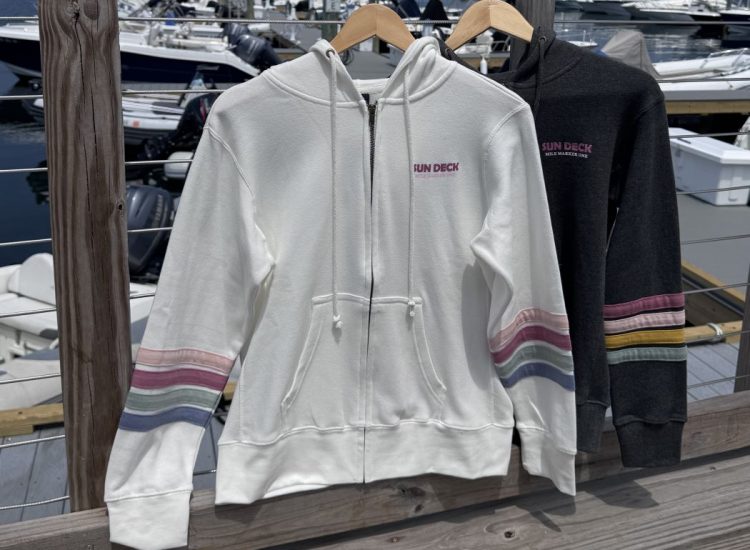 Stipped arms White and charcoal zip up sweatshirts