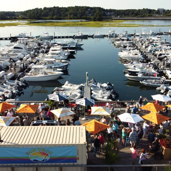deck at a marina with boats