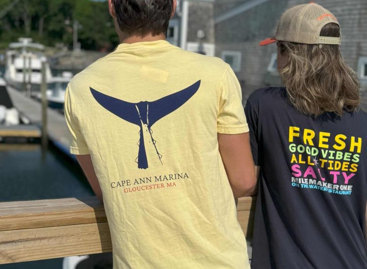tuna tail on yellow shirt and navy shirt