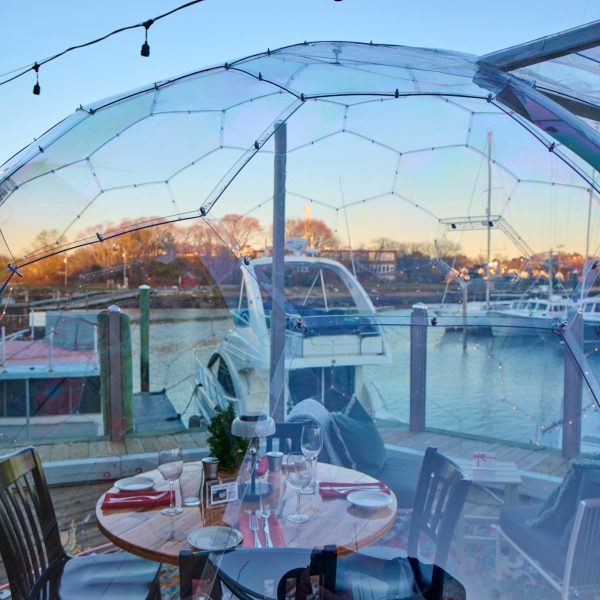 Clear dome dining table over looking the water