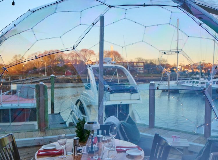 Clear dome dining table over looking the water