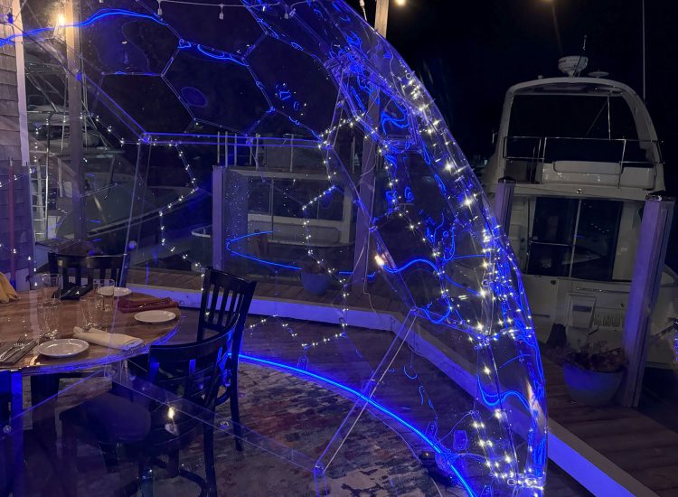 clear dome dining overlooking water