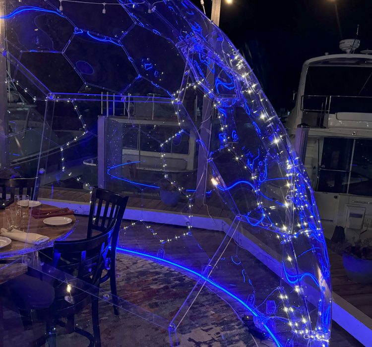 clear dome dining overlooking water